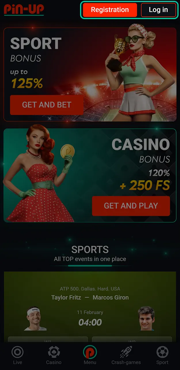 Log in to your profile via the Pin-Up app for iOS.