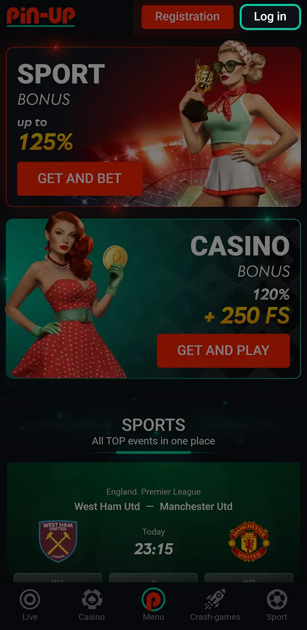 Click the sign-in button within the Pin-Up app to enter your credentials.