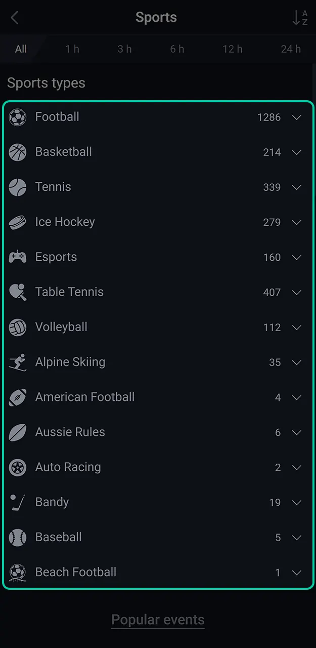 Select your favorite event from the wide range of markets at Pin-Up.