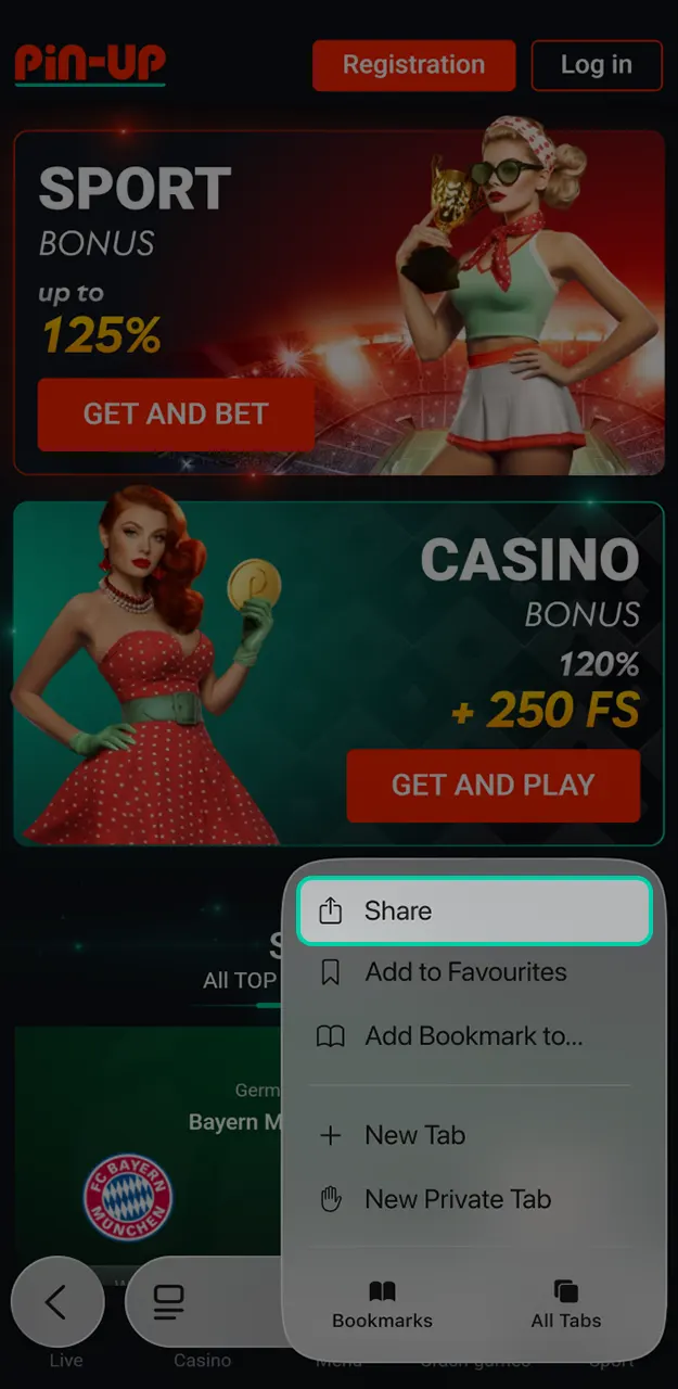 Use the iOS sharing tools to configure your Pin-Up Aviator mobile access.