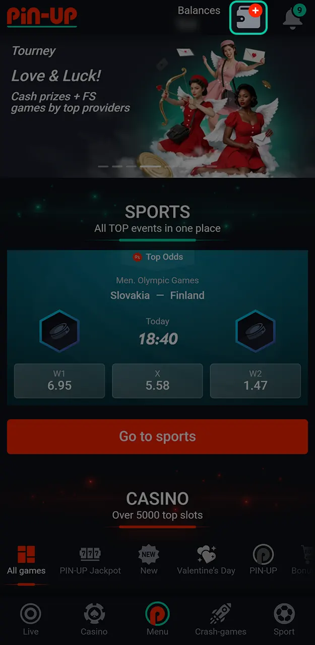 Fund your balance to place your first stakes in Pin-Up Aviator.