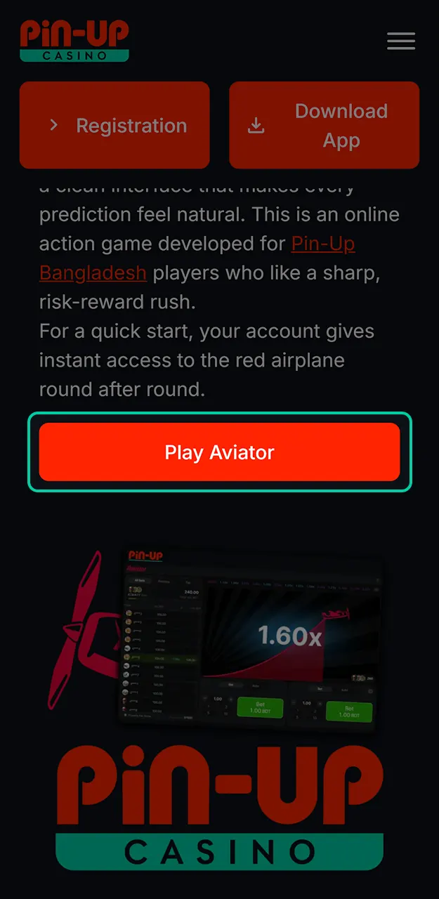 Visit the official Pin-Up website to start your gaming session in Aviator.