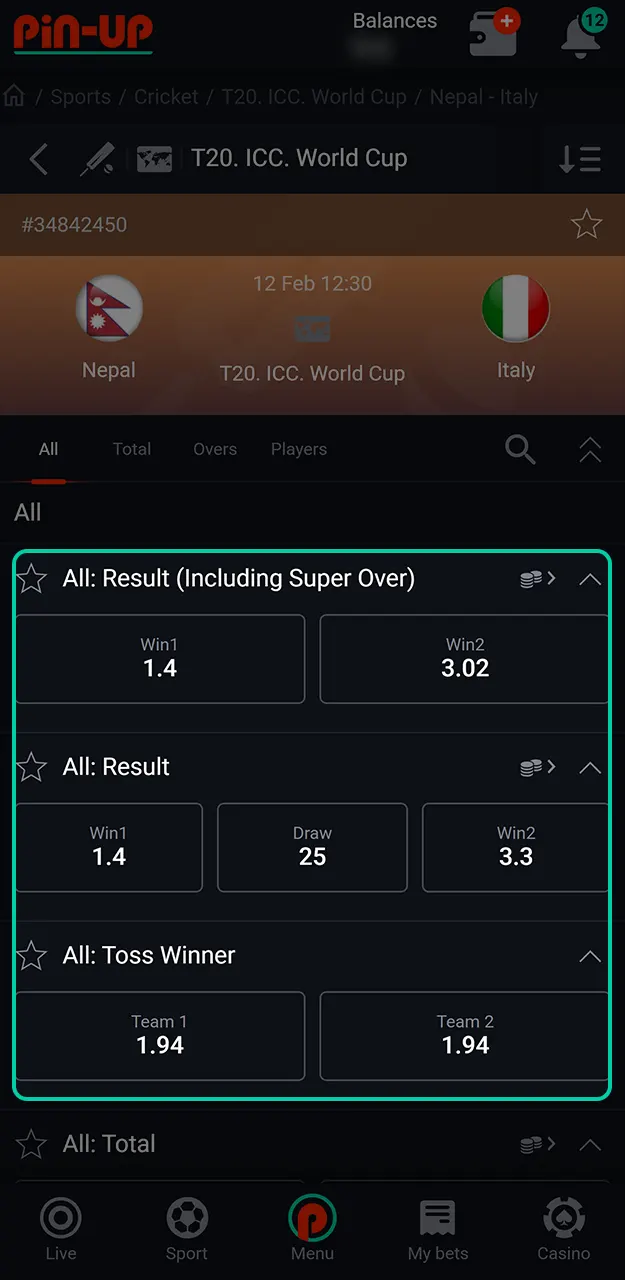 Evaluate the best available lines for your Pin-Up cricket betting strategy.