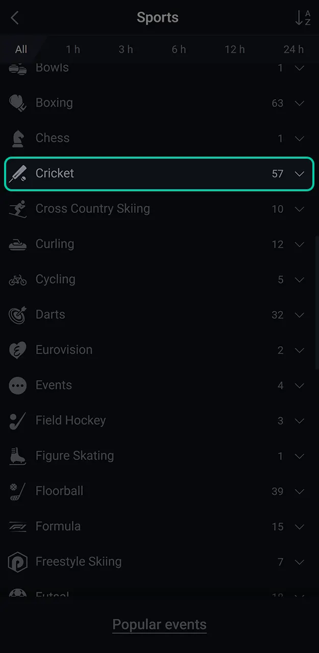 Browse the sportsbook to find top events for Pin-Up cricket betting.