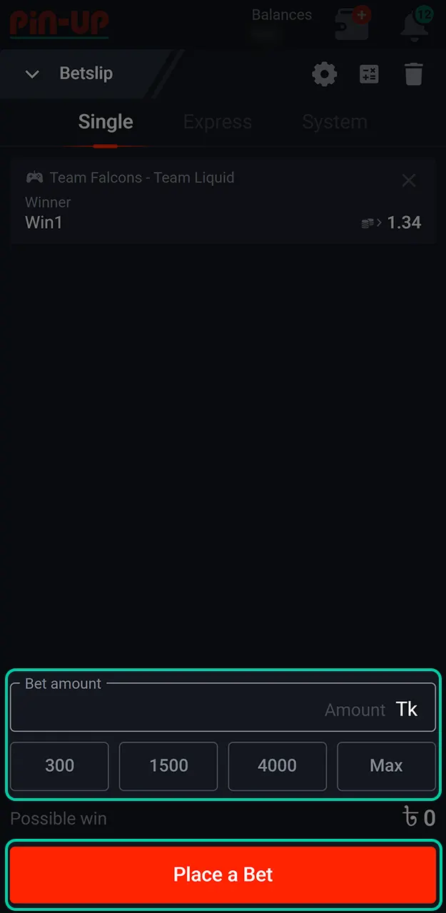 Input your bet amount and finalize your Pin-Up E-Sports betting slip now.