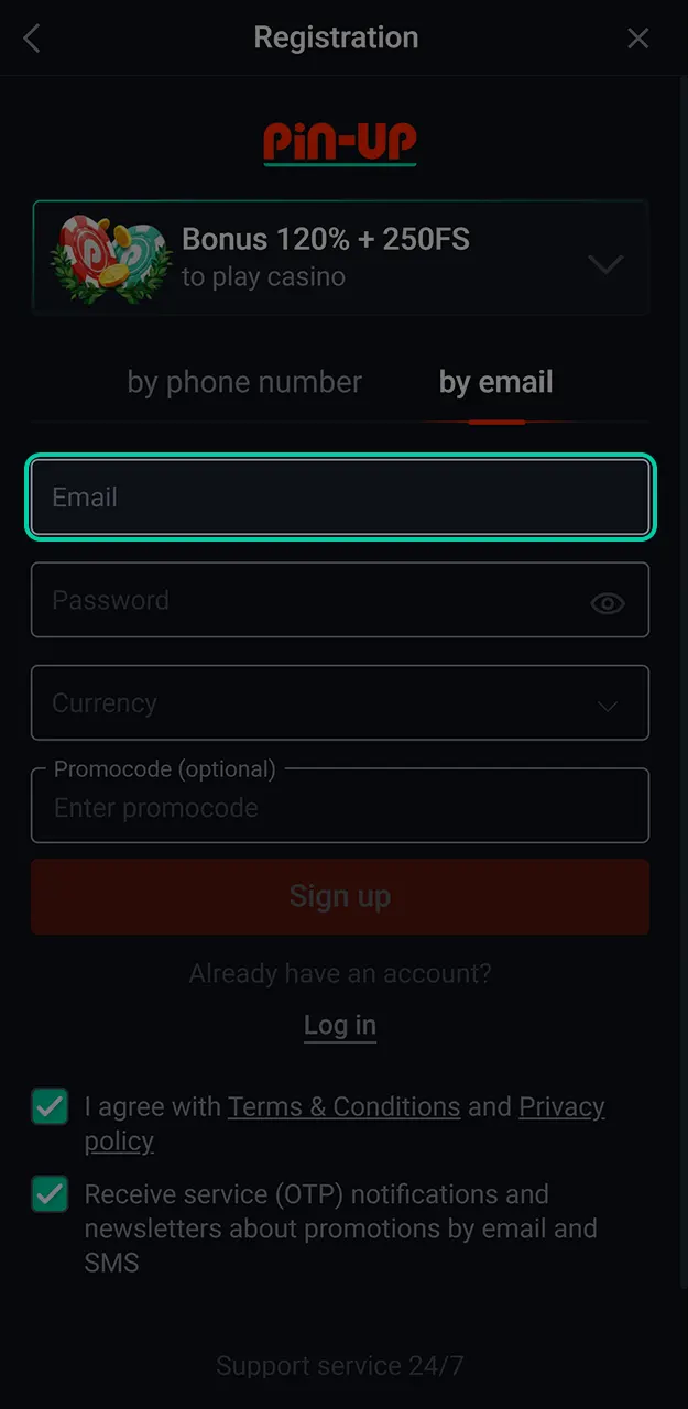 Create your official account to access Pin-Up E-Sports betting markets.