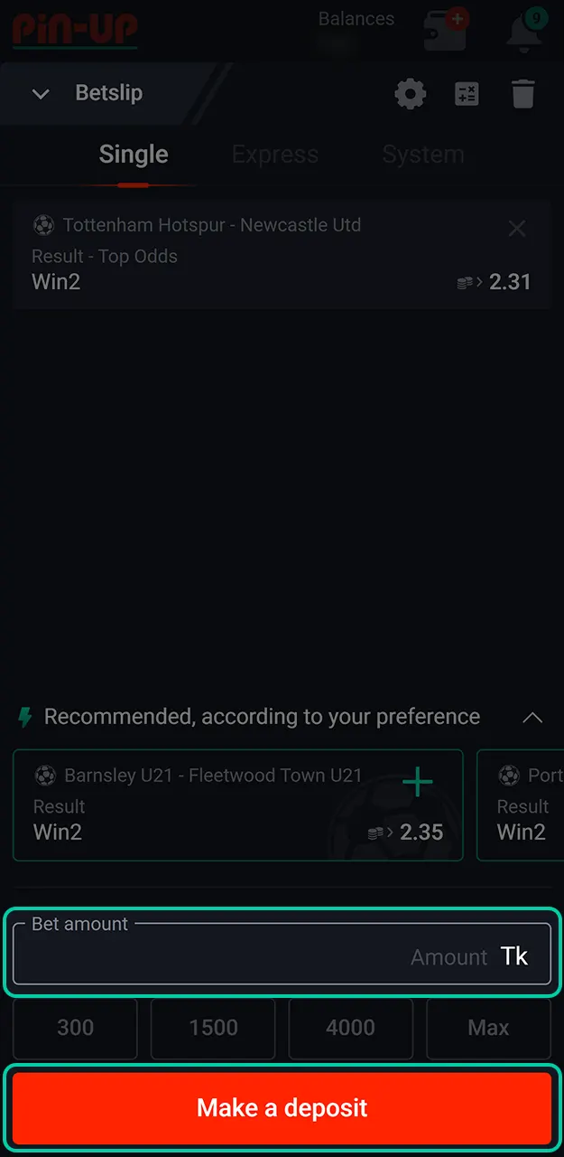 Enter your bet amount and receive your winnings at Pin-Up.