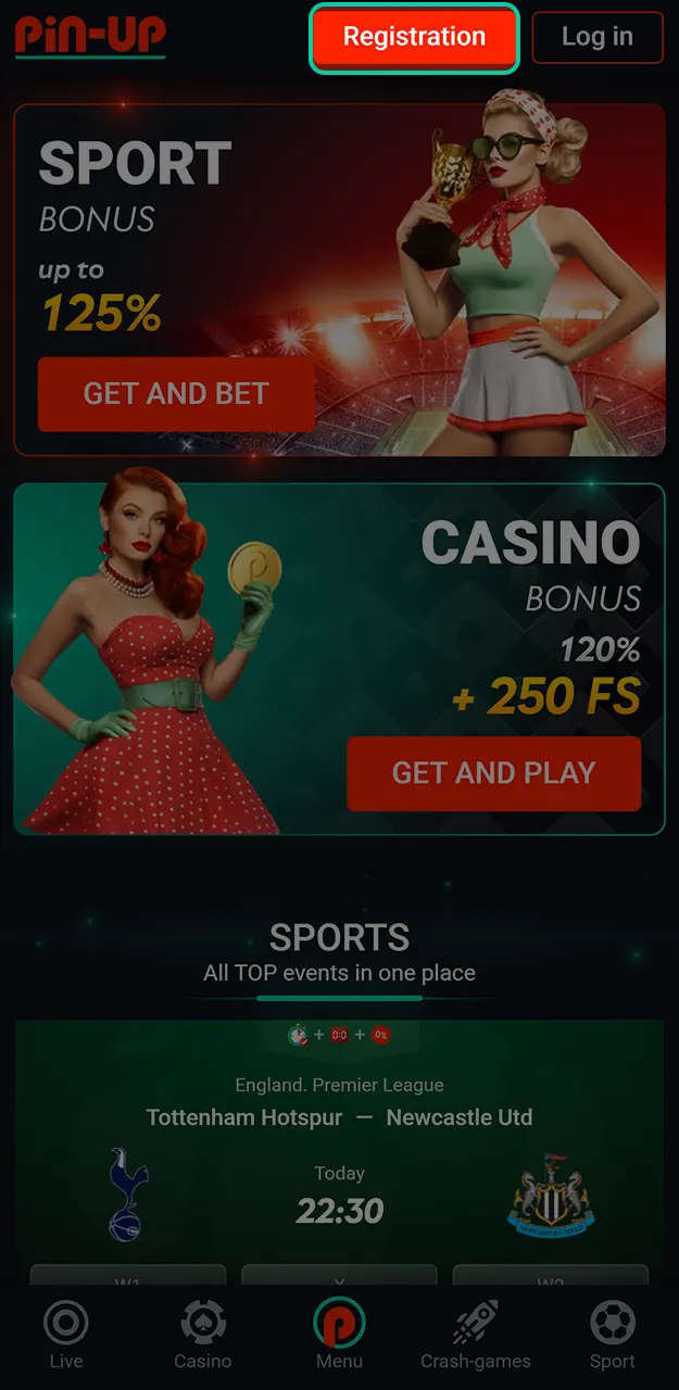 Access the betting platform by entering your Pin-Up account details.
