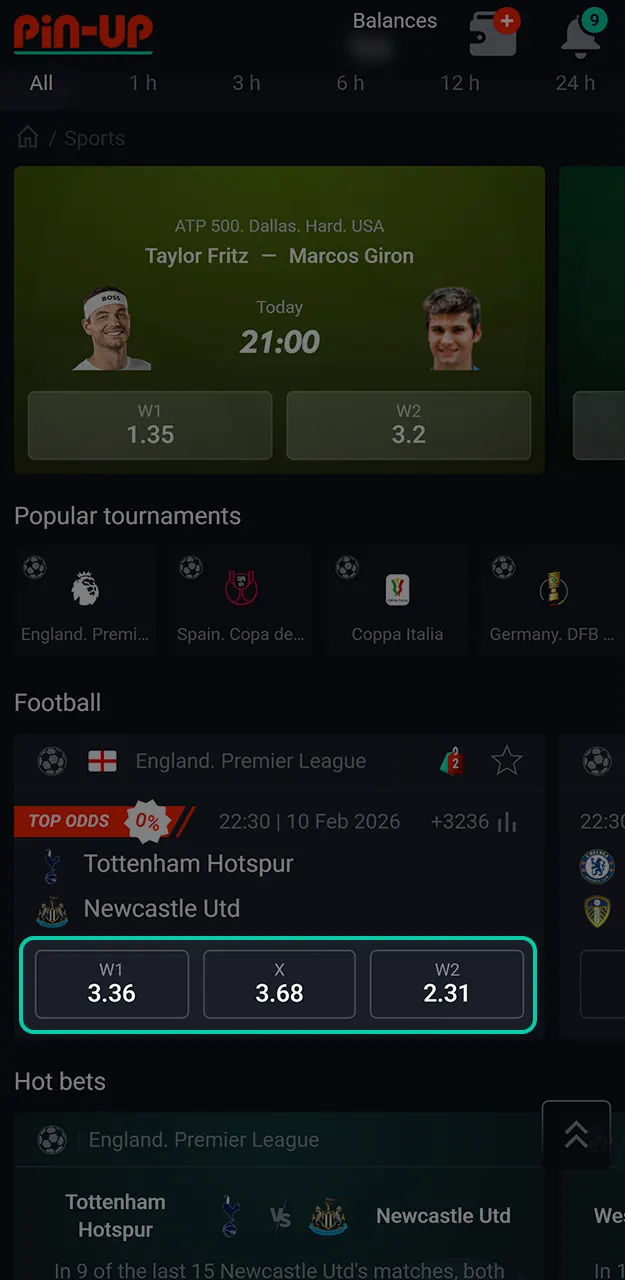 Select the best betting odds available at Pin-Up to prepare your wager.