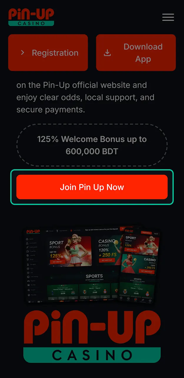 Press the button to open the Pin-Up login window on your device.
