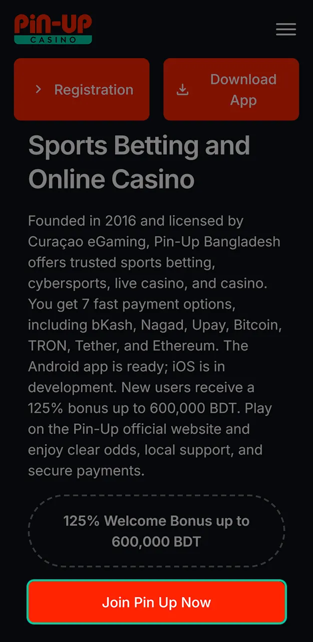 Tap the registration link to start your Pin-Up registration process now.