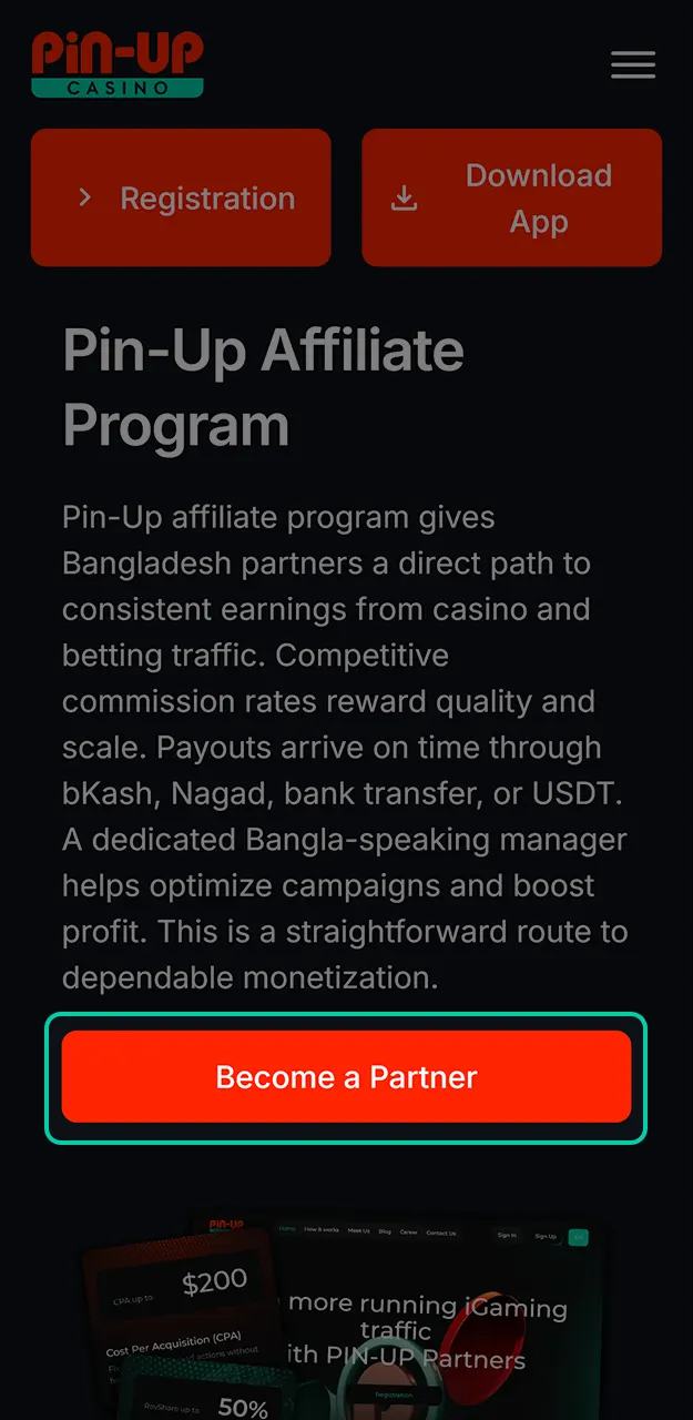 Fill out the registration form for the Pin-Up affiliate program now.