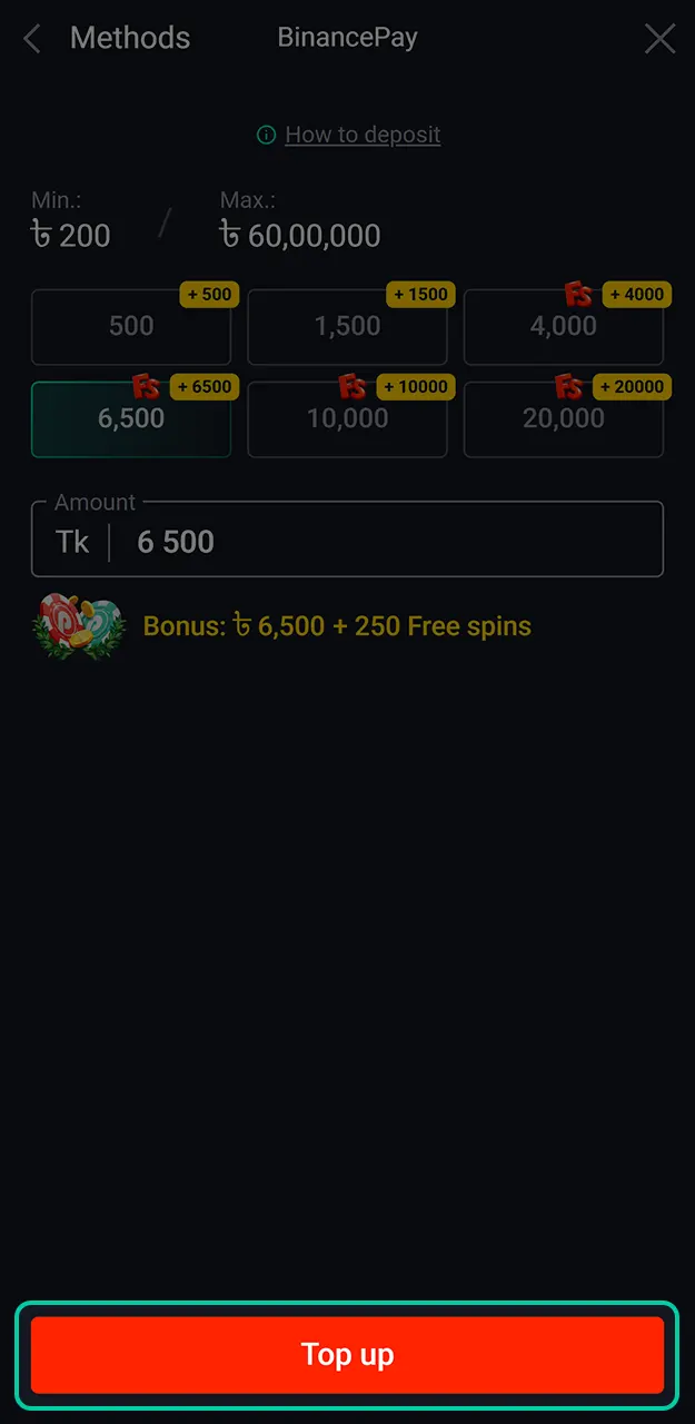 Finalize the transaction in your app to update your Pin-Up deposit balance.