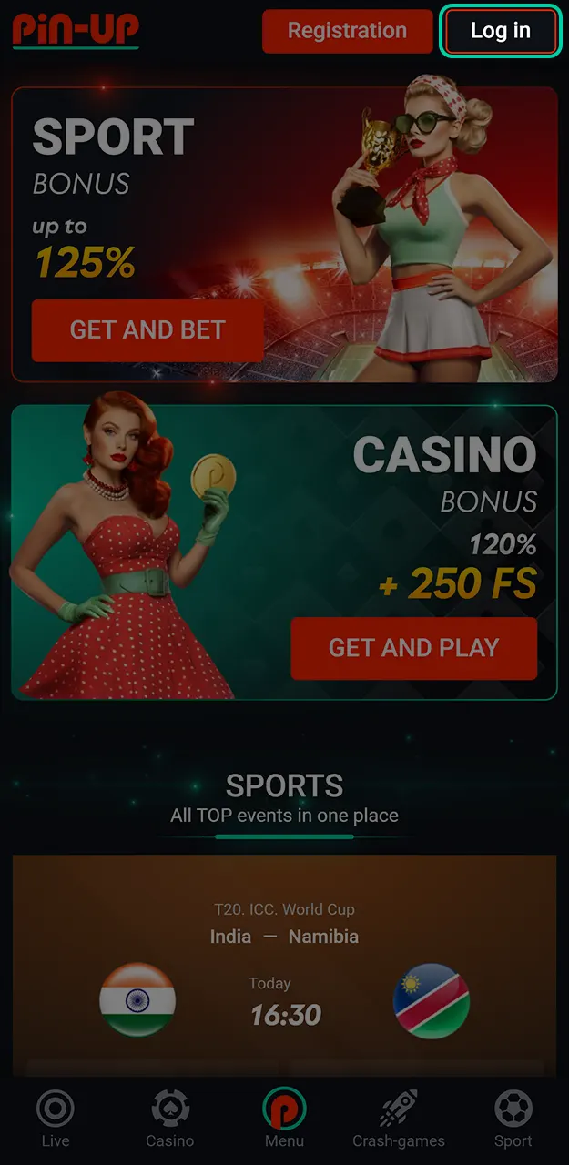 Log in to your account to start withdrawing funds from Pin-Up.