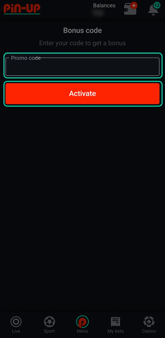 Input the active Pin-Up promo code to unlock exclusive bonuses.