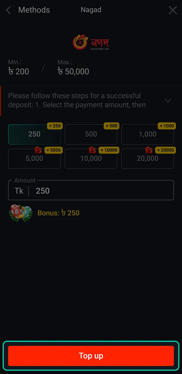 Complete the process to receive additional funds using your Pin-Up promo code.