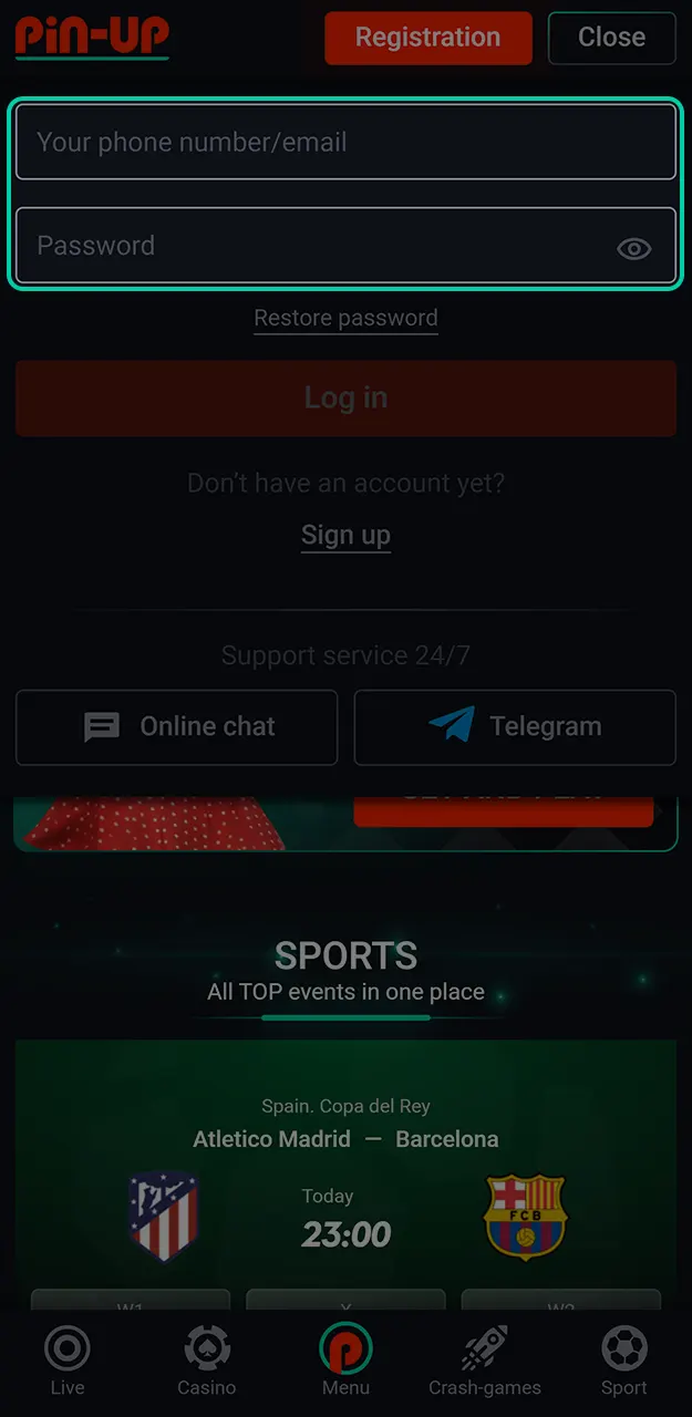 Provide your registered ID and password for a successful Pin-Up login.