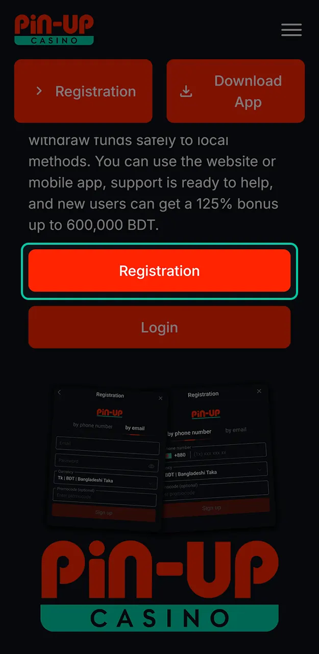 Tap the link to start your Pin-Up sign up process on the official site.