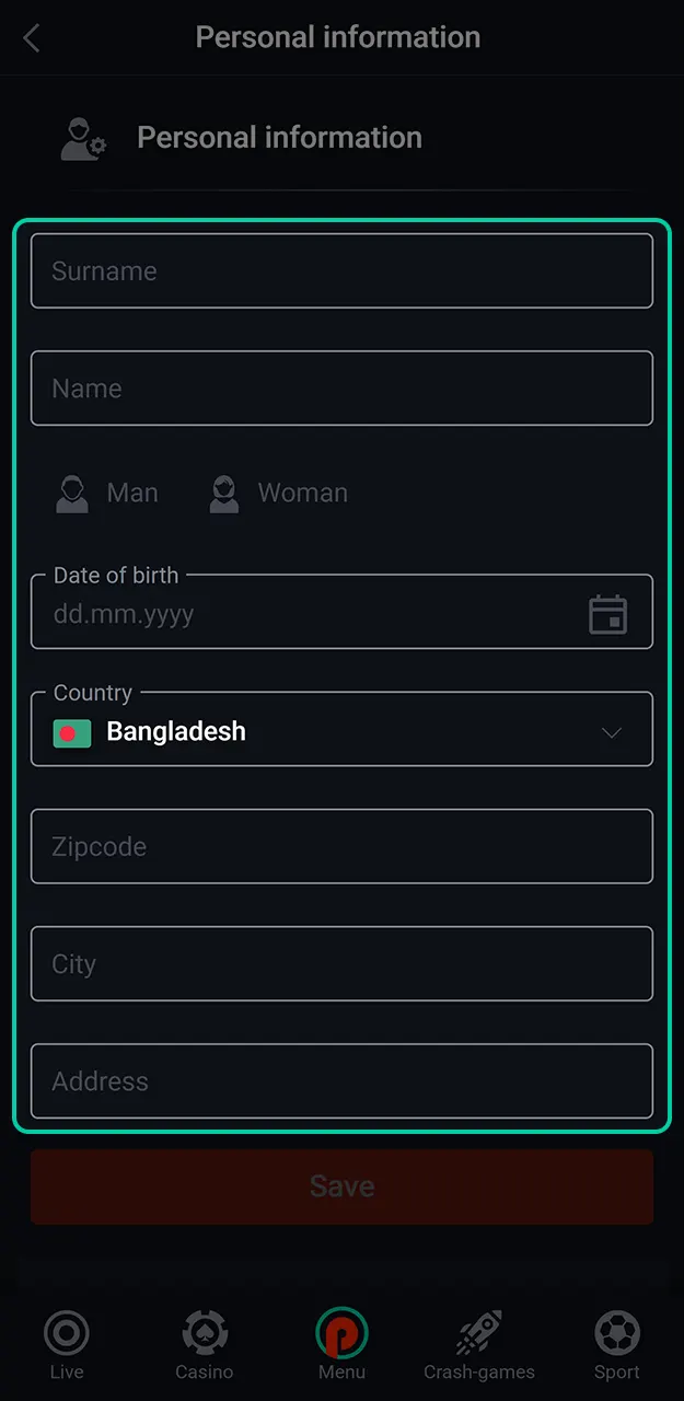 Fill in your personal details in your account to complete your full registration with Pin-Up.