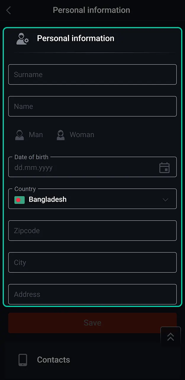 Fill in your personal details to verify your Pin-Up account.