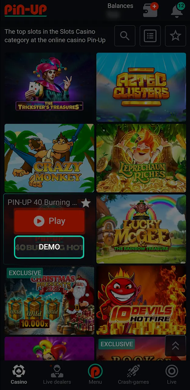 Try out the slots using the demo mode on the official Pin-Up website.